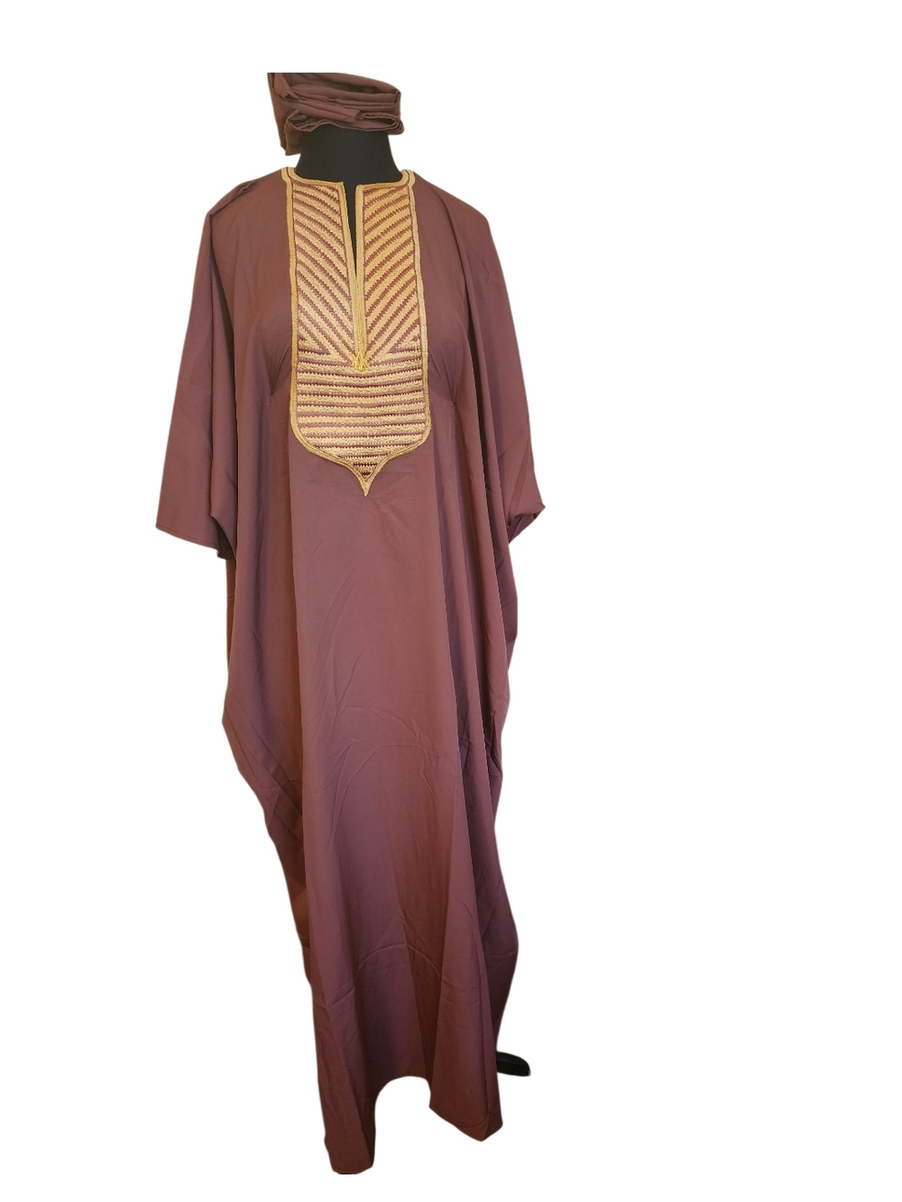 Brown Embroidered Caftan with Gold Accent